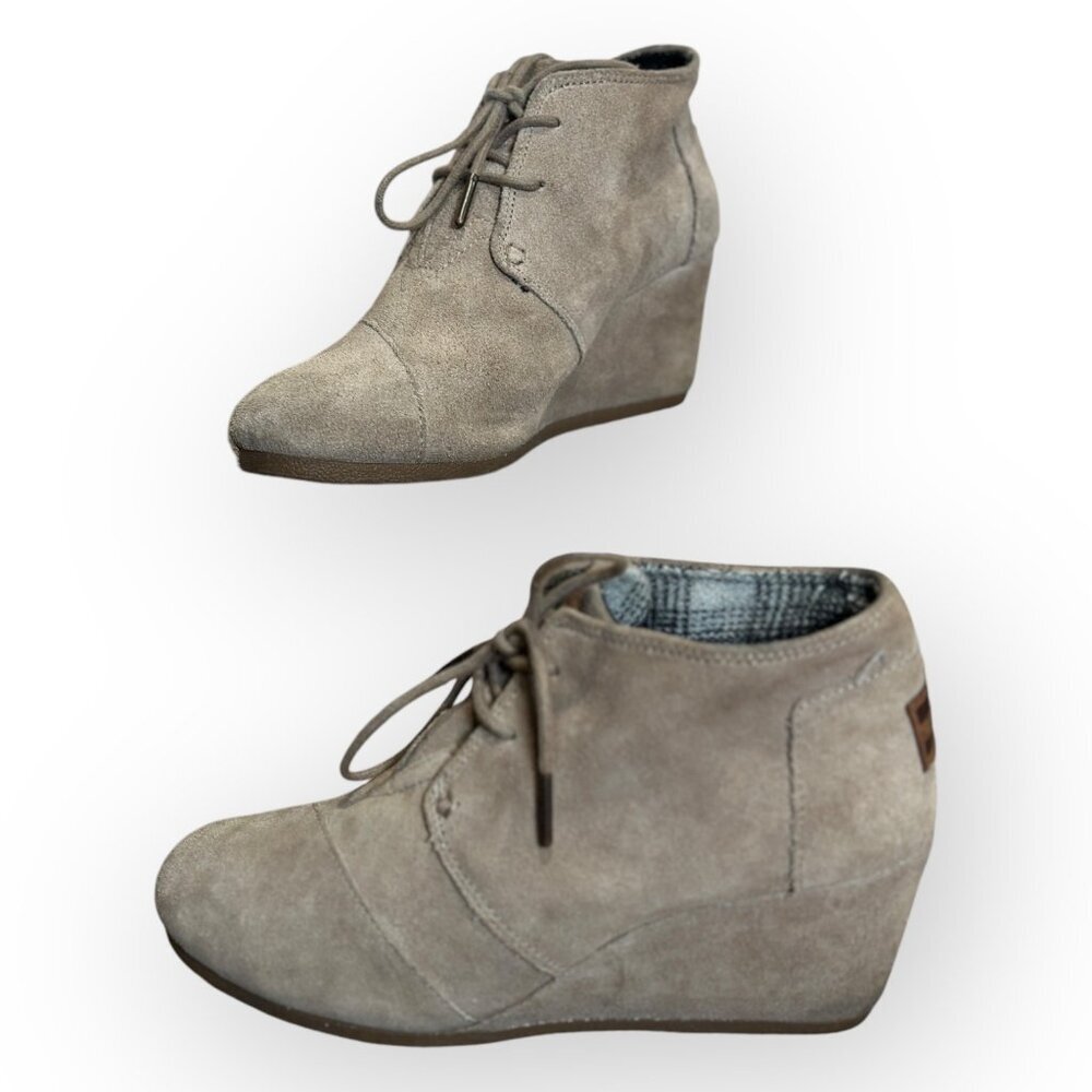 Toms Suede Desert Wedges Ankle Boots Lace-Up Booties Taupe Beige Size Womens 8
